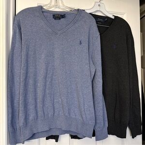 Polo Ralph Lauren Set Of 2 Pima Cotton V Neck Sweaters Mens Large Blue & Gray